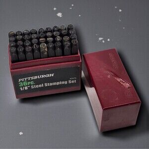 Pittsburgh 36pc Steel Letter Number Stamping Set 1/8 Inch Red Box Stamp